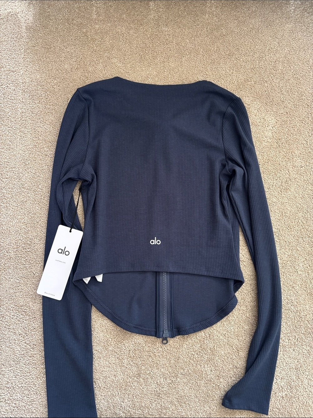 ALO Yoga Blue Ribbed Zip-Front Long Sleeve Top - Picture 5 of 5